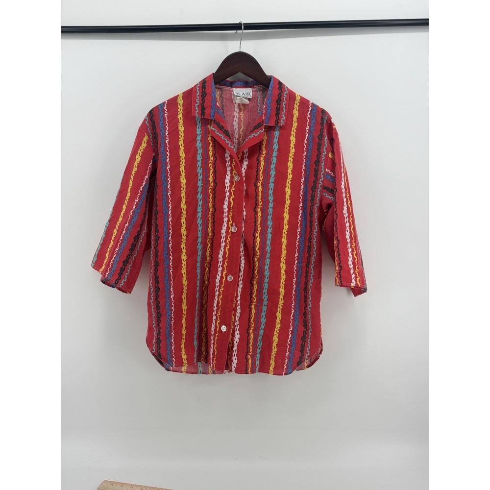 Vintage Blair Southwestern Button Down Shirt Multi Colored Vertical Striped Sz S